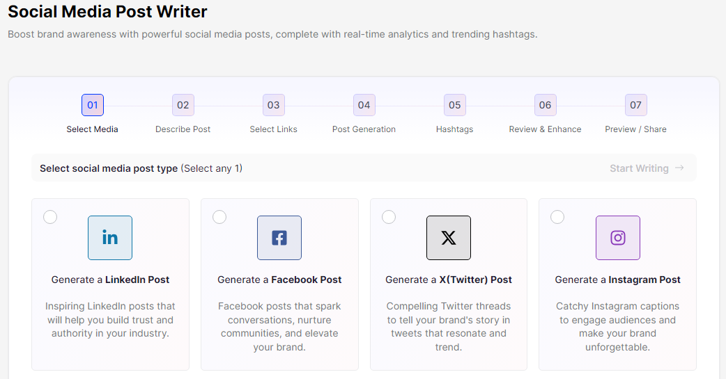 Social Media Writer STEP 1 Select Social Platform