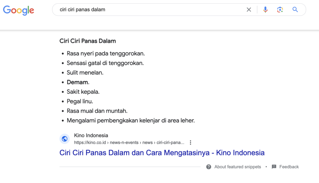 ciri ciri panas dalam