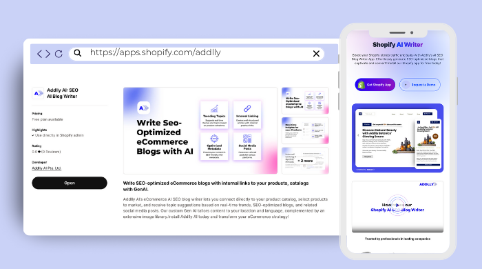 Addlly Shopify AI SEO Blog Writer connects directly to your product catalog, and using social listening, it finds trending topics related to your products. 