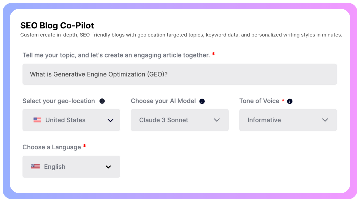 SEO Blog Co-Pilot step 1