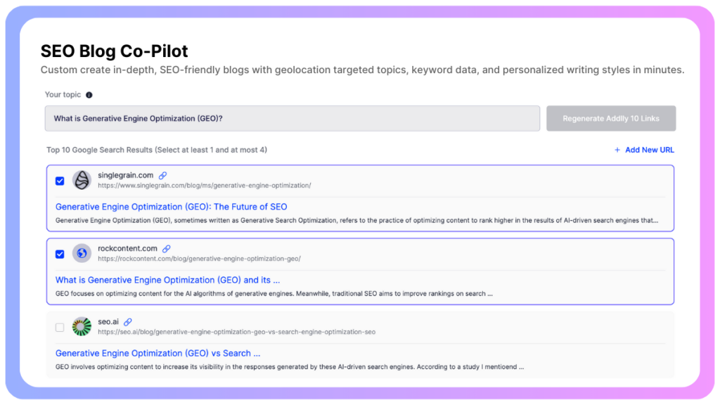 SEO Blog Co-Pilot Step 2: Select Top Google Search Results