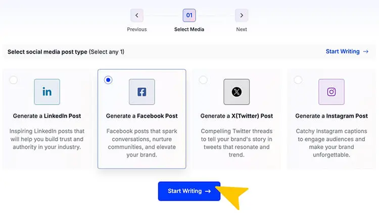 Social Media Post Writer memungkinkan pengguna untuk menghasilkan konten media sosial yang menarik dan relevan untuk berbagai platform, seperti LinkedIn, Facebook, Instagram, dan Twitter (X).