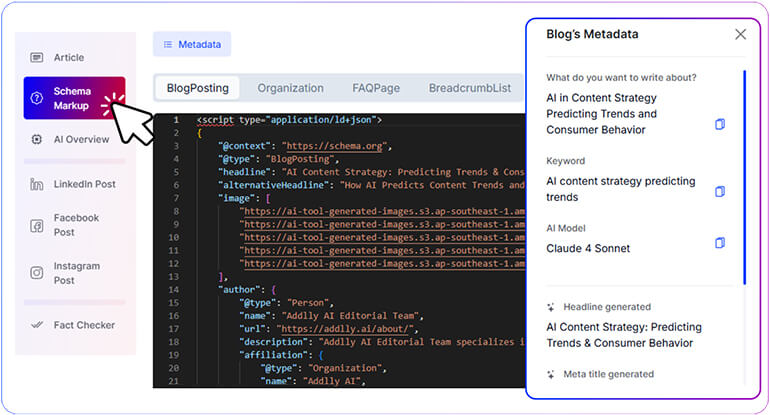 Review Semantic Keywords, Schema, and Metas