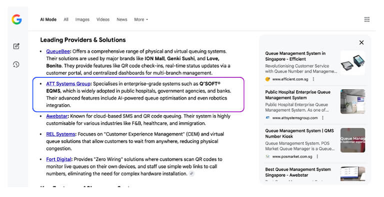 Google AI Mode Citation for ATT Systems Group