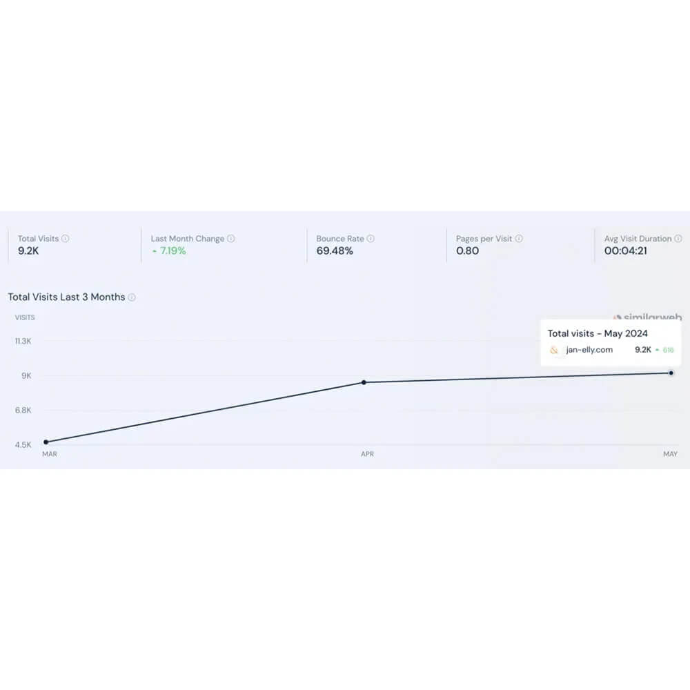 Traffic chart for Jan & Elly, showing Total Visits - 9.2K