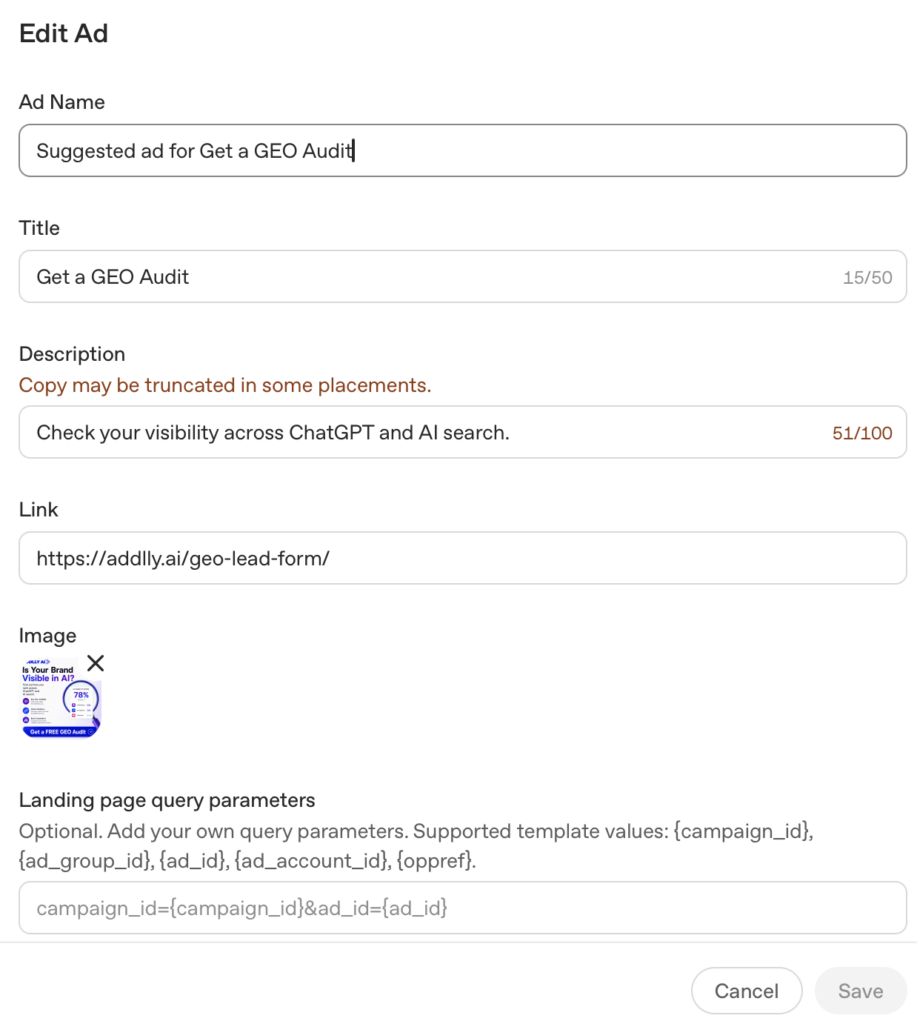 ChatGPT Ad Copy Dashboard